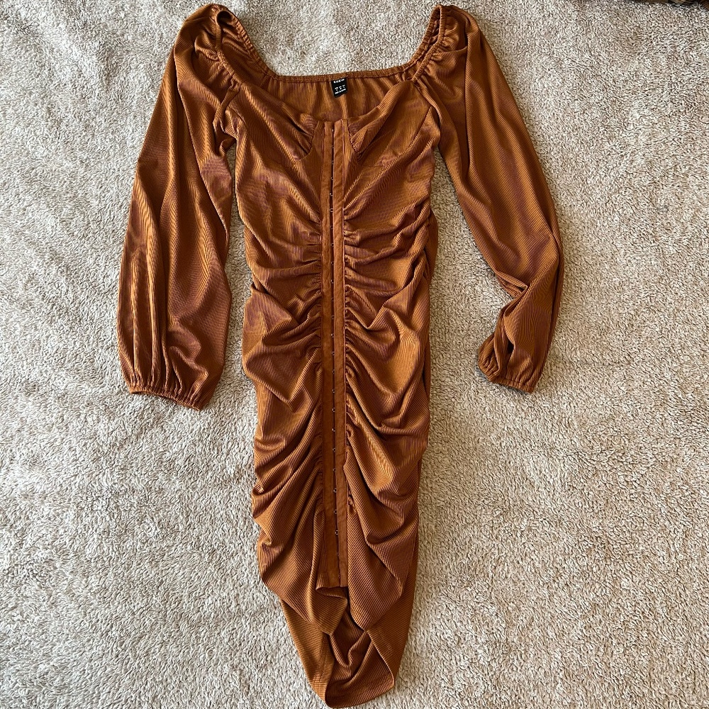 SHEIN Burnt Orange Corset Midi Dress